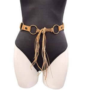 Brown Suede Boho Style Self Tie Fringe Ring Belt Size Small